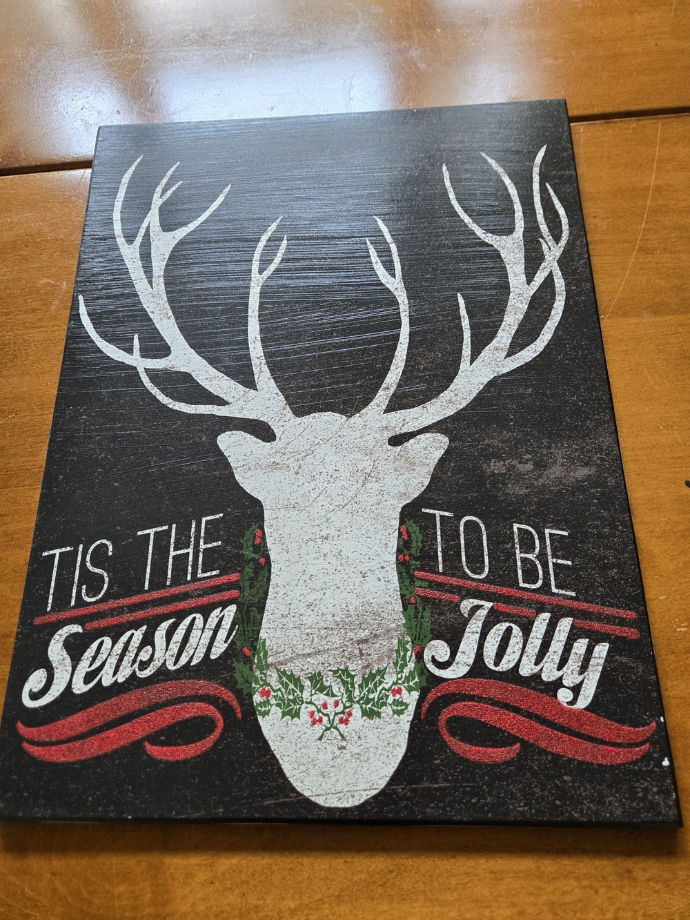 Holiday Reindeer Wall Art - Black, White and Red - Festive 'Tis the Season'